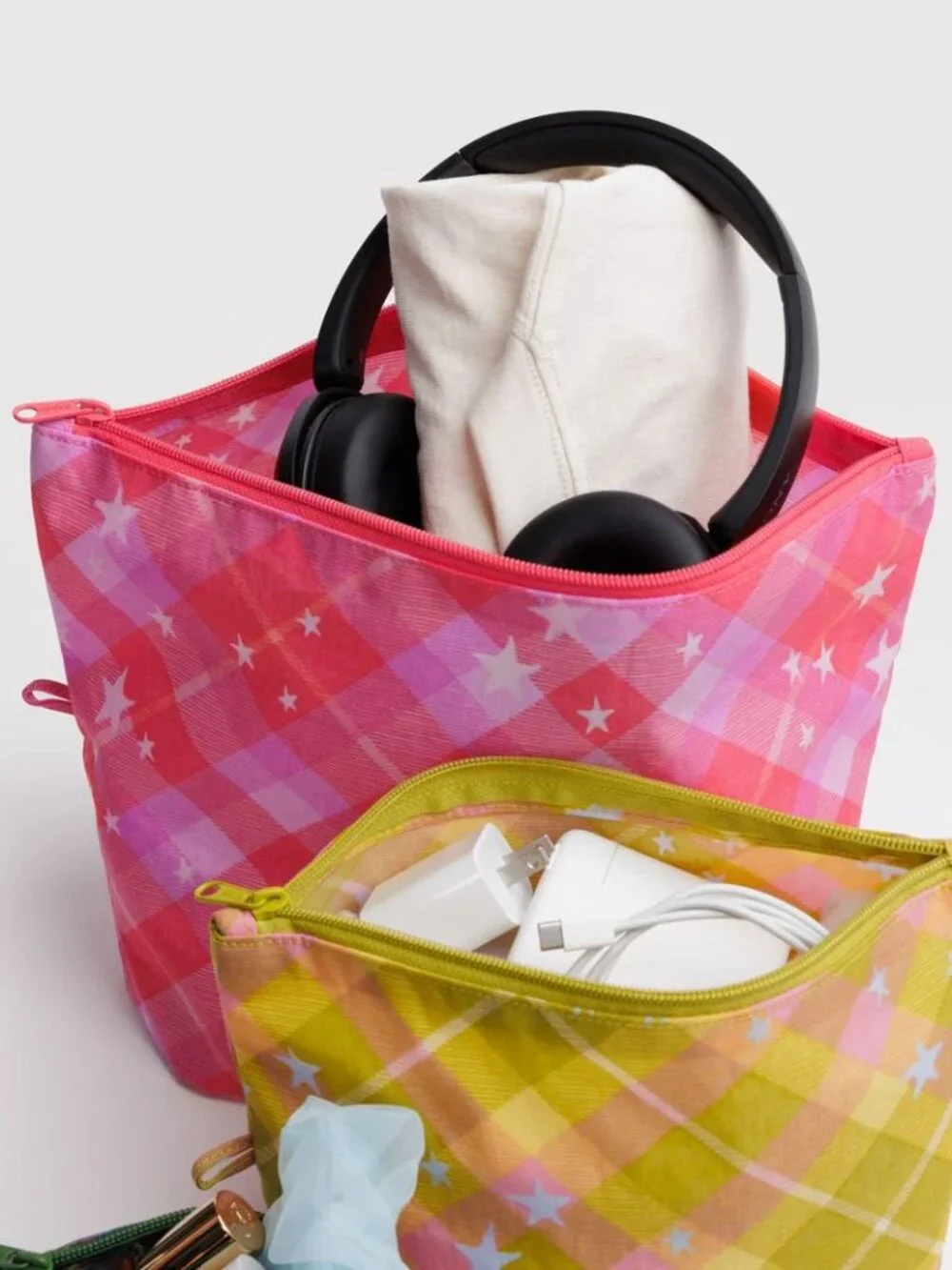 NWOT Baggu Go Pouch Large - Pink Star Plaid